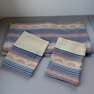 Set of 3 Pacific Top Sheet DOUBLE 2 Pillowcases Beige Arch Stripe VTG Retro 80's